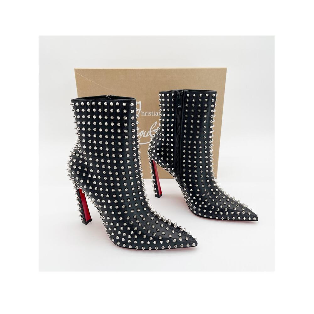 Christian Louboutin Black Condora Booty Spiked Leather Heeled Ankle Boots EU 40